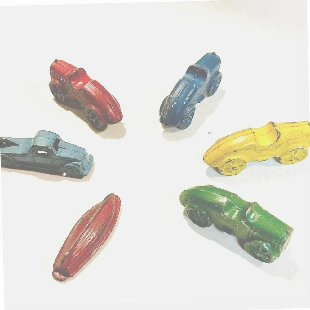 Vintage‎ Slush Mold Lead Toy Cars & Boat Set of 6 Antique