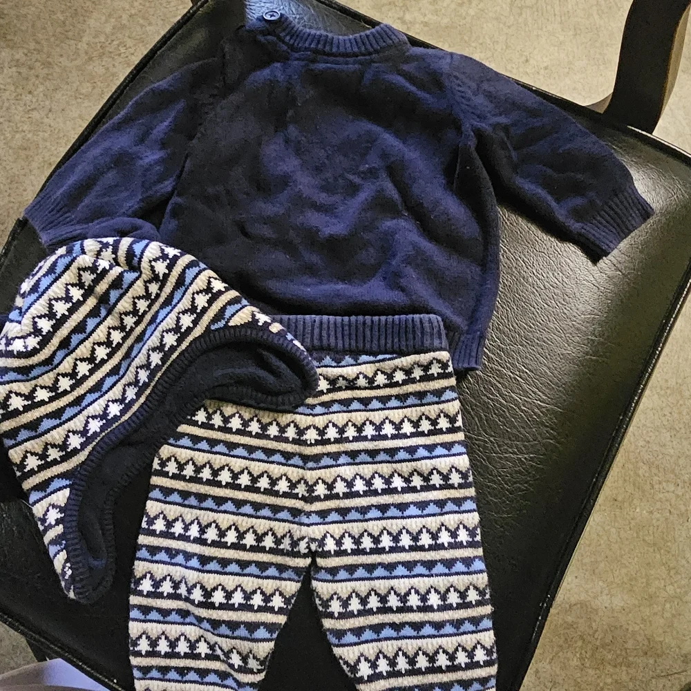 Gymboree 0-3 Mos Knit Matching Set Outfit Cubs &‎ Hugs Sweater Hat Pants Holiday