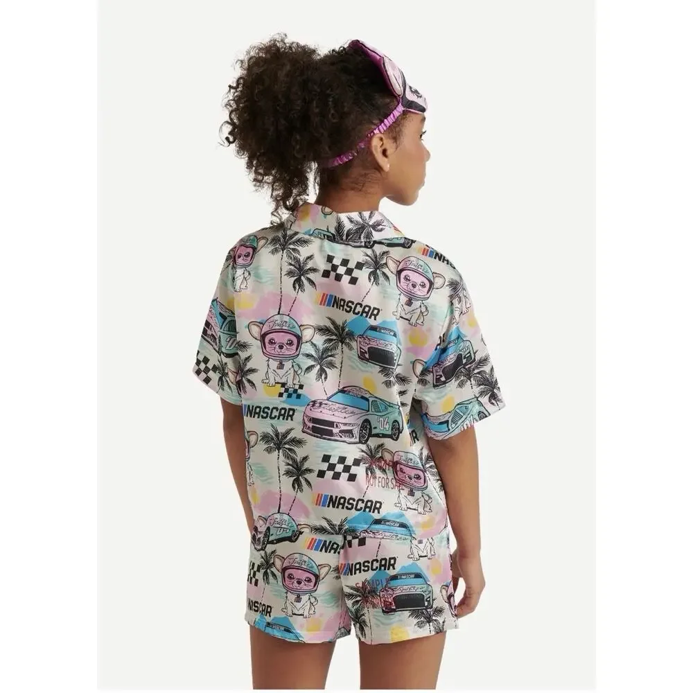 NWT! NASCAR + Justice Girls S (7/8) Pajama Lounge 3pc Short Shirt Mask Sleep Set