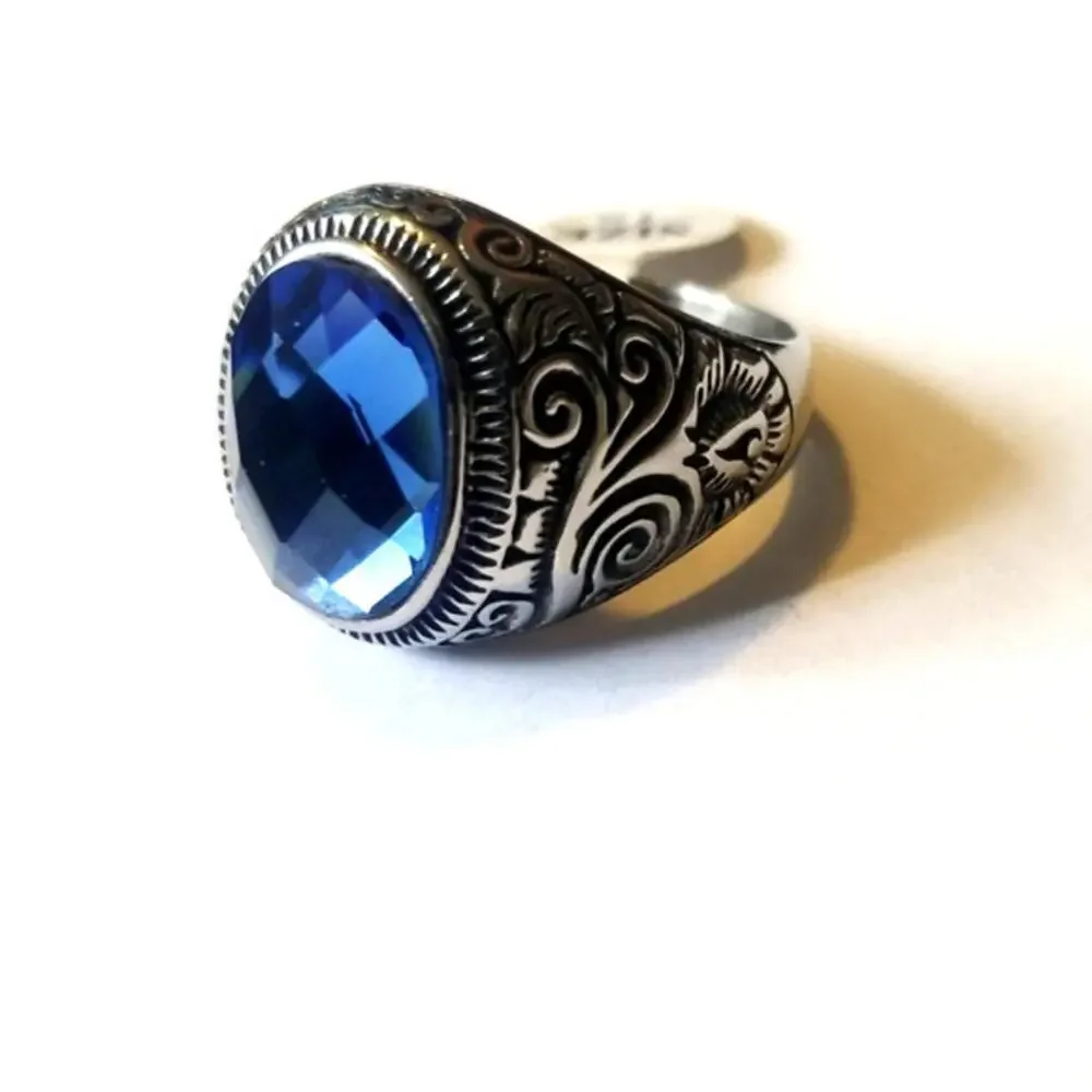 Stainless steel blue Sapphire ring‎ size 9