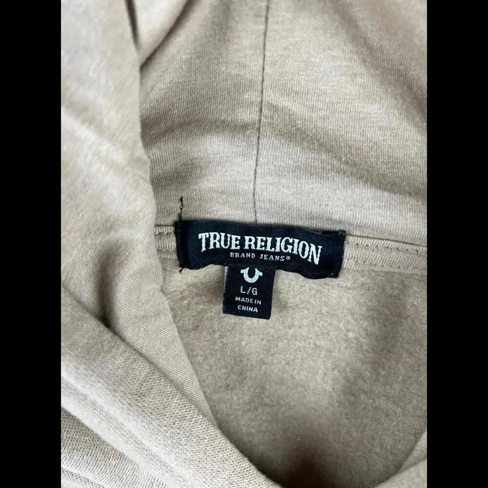True Religion Beige Buddha‎ Design Hoodie Sz Large