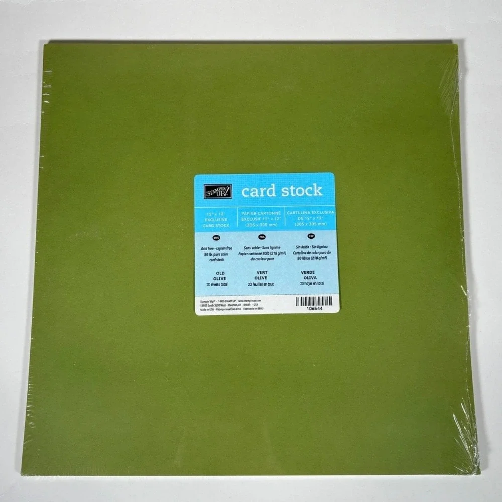 Stampin Up Old Olive 12x12 Cardstock 80lb 20‎ Sheets New Sealed 106544 Retired