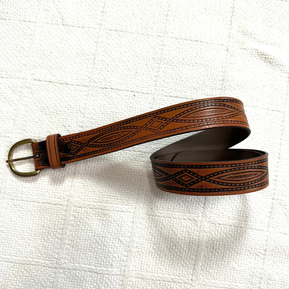 Wrangler Leather‎ Western Belt 36 90 Brown Tooled Cowboy Ranch Core Distressed