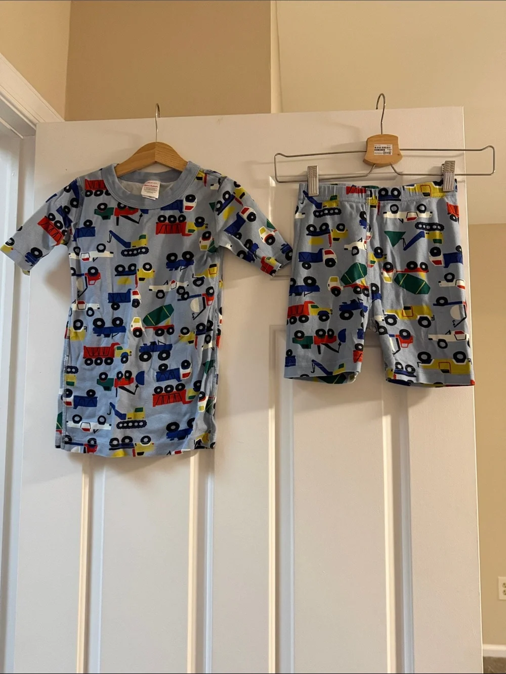 Hanna Andersson Light Blue Construction Truck Pajama Set with Multicolor Accents