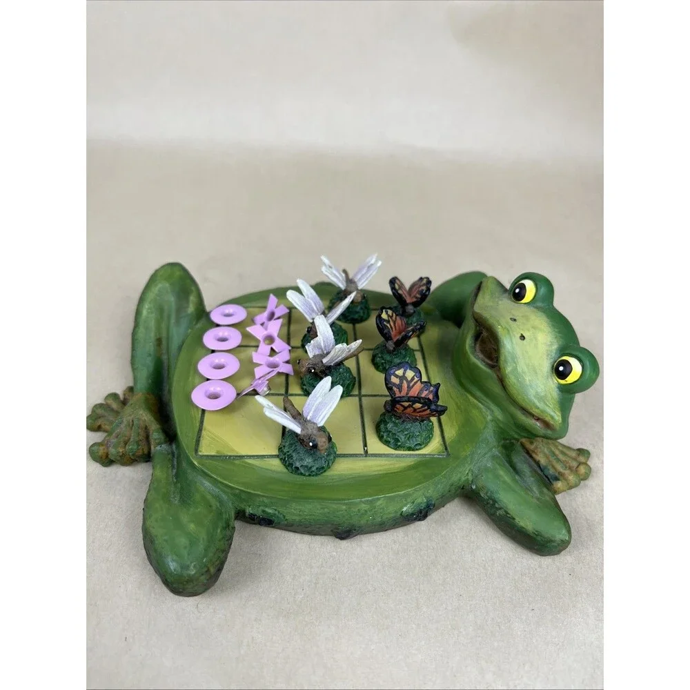 Rare VTG Hand Painted Tic Tac Toe Game‎ Frog Pad w/Butterfly & Dragonfly Pieces