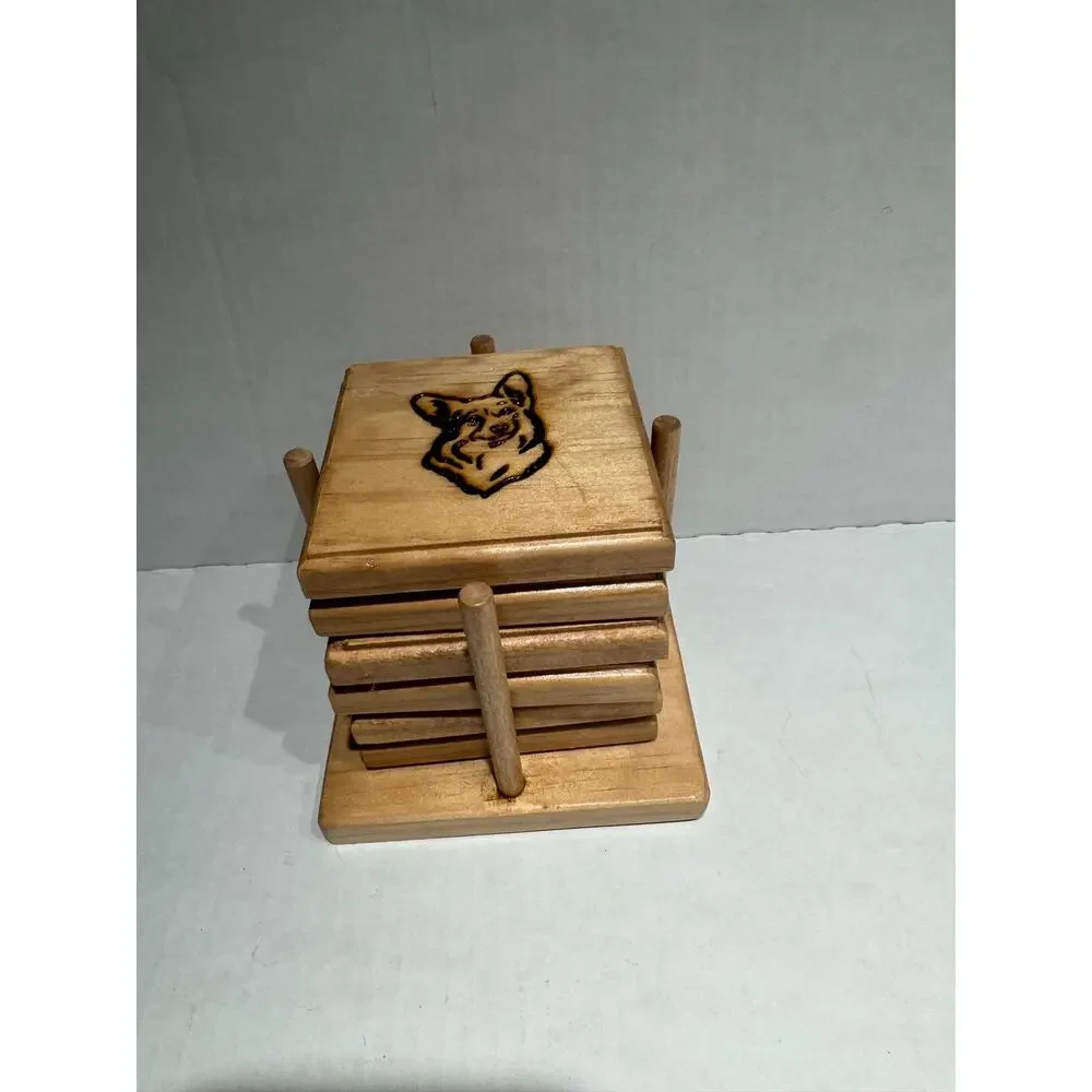 German Shepherd wood coasters with holder