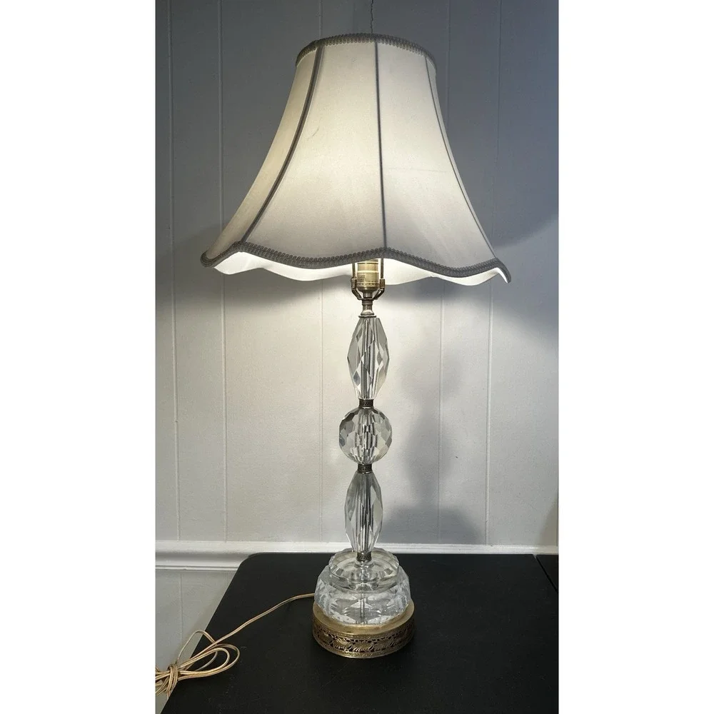 Antique Hollywood Regency Crystal Lamp Stacked Berger‎ Swivel W/ Filigree Base