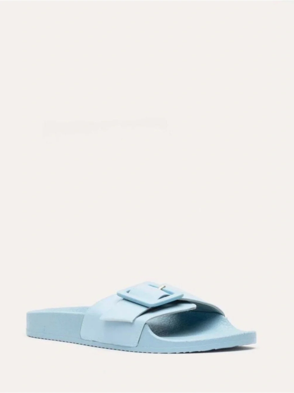 NEW Frances Valentine Daisy Vegan Leather Light Blue Buckle Slide Sandals NWB