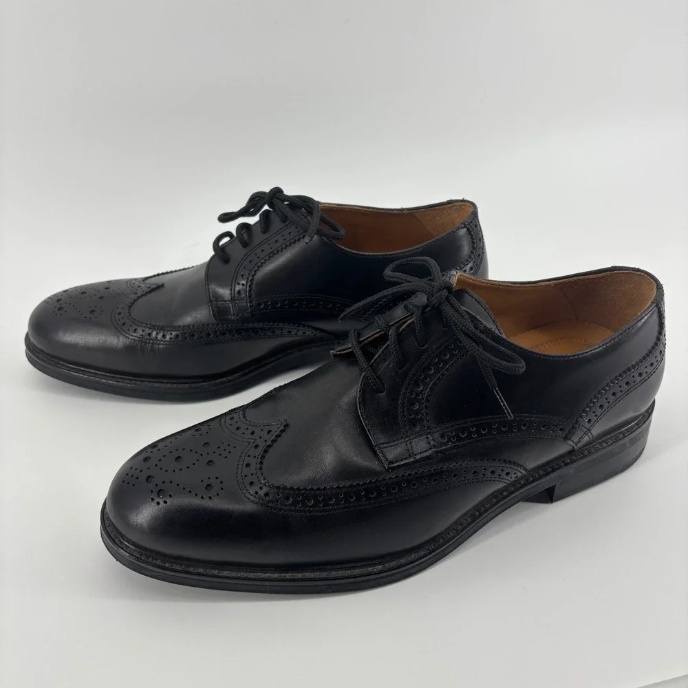 Charles Tyrwhitt Mens Wingtip Derby Shoes 10 Black‎ Leather Brogue SHC0090BLK