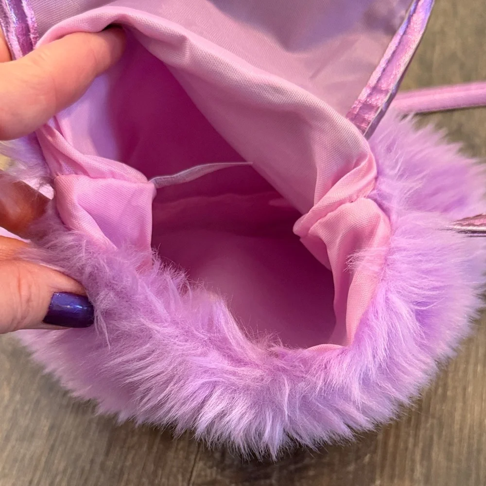 Lilac Glitter Faux Fur Kids Crossbody Bag