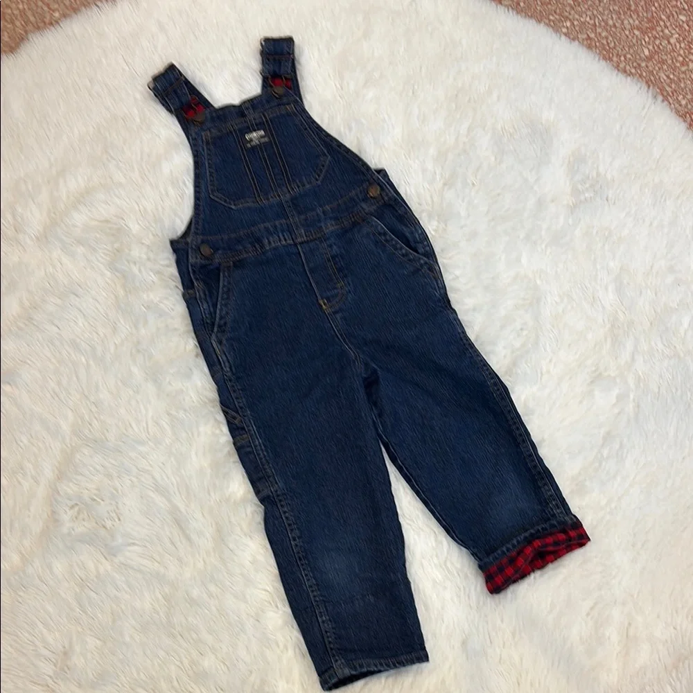 OshKosh B'gosh Toddler Denim Overall Red Plaid Lined at hem 5T