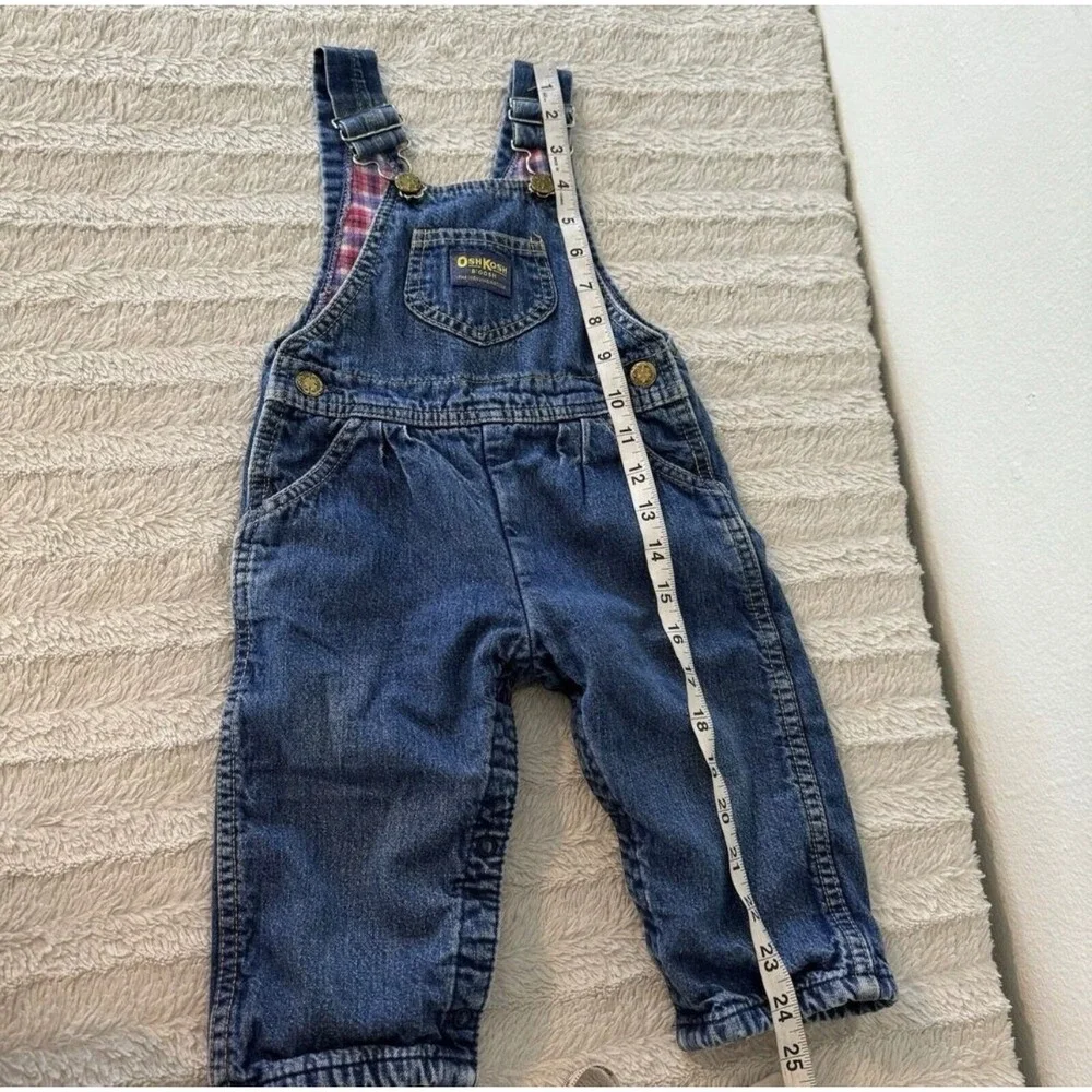 Vtg Oshkosh B'Gosh Vestbak Flannel Lined Bib Overalls Girls 24 Months Baby Denim