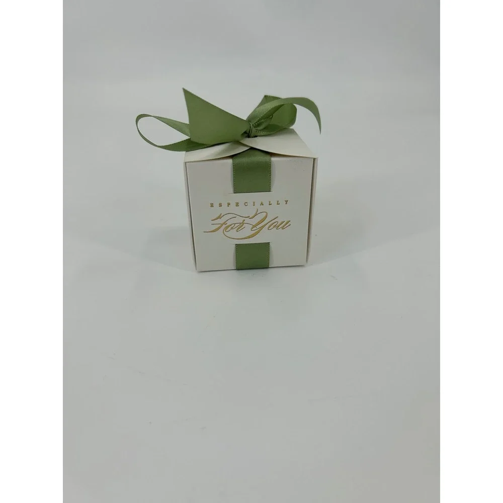 50 Pack White Especially For You Favor Boxes with Green Ribbon 2.5 Inch