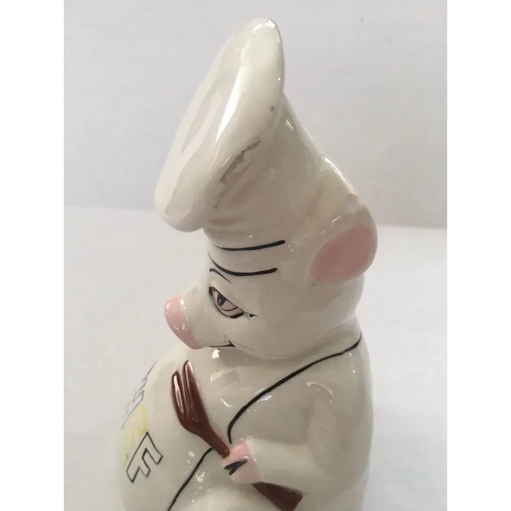 Pig Chef Vtg Piggy Bank Ceramic White Collectible Kitchen - Missing Bottom Cover