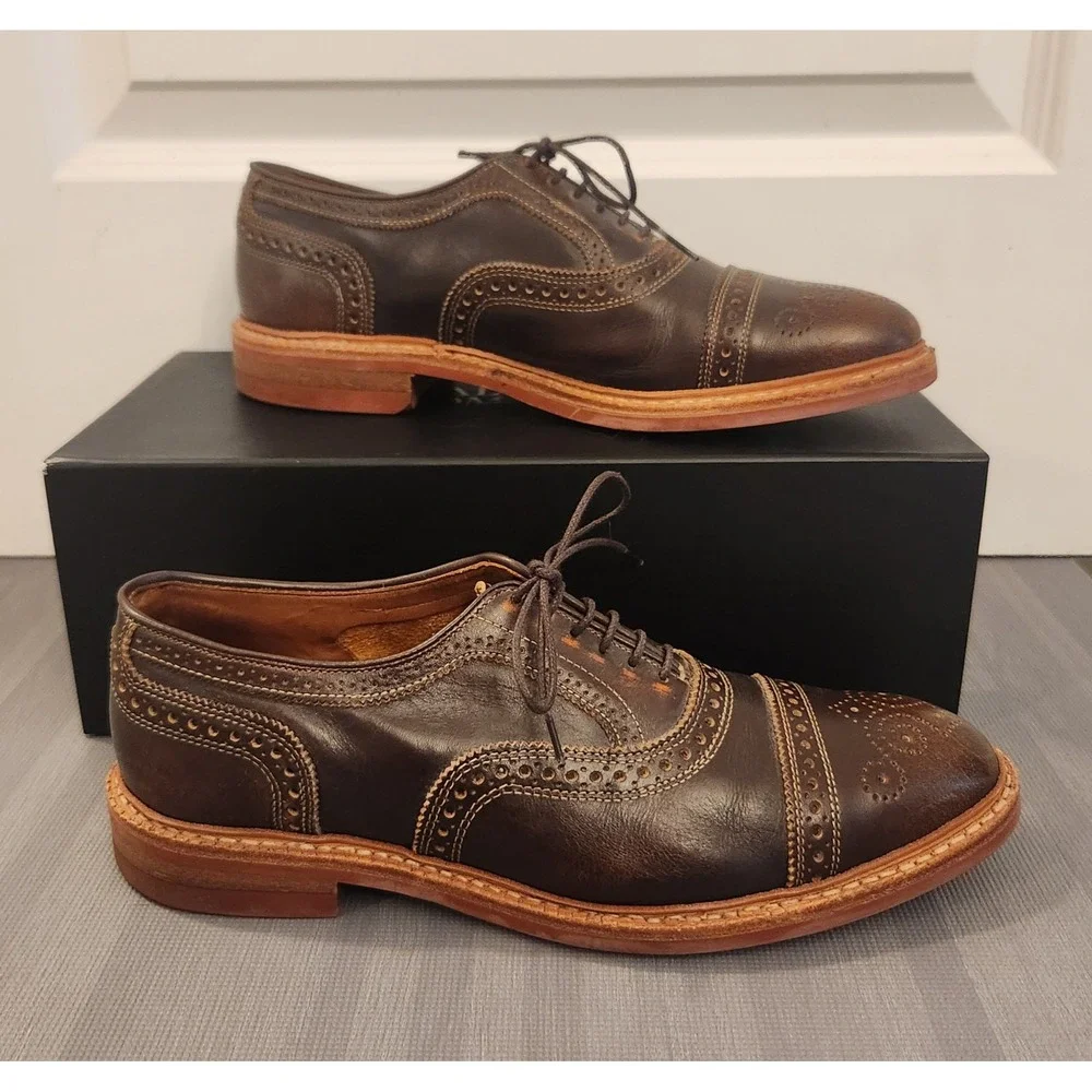Allen Edmonds Strandmok Brown Leather Cap Toe Brogue Oxford Shoes Mens 9.5