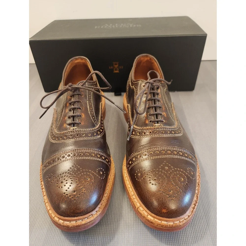 Allen Edmonds Strandmok Brown Leather Cap Toe Brogue Oxford Shoes Mens 9.5