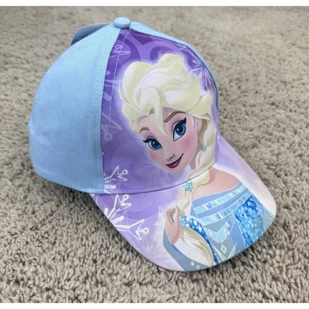 Disney Frozen Elsa‎ Hat Girls Toddler Light Blue Purple Adjustable Cap New Read