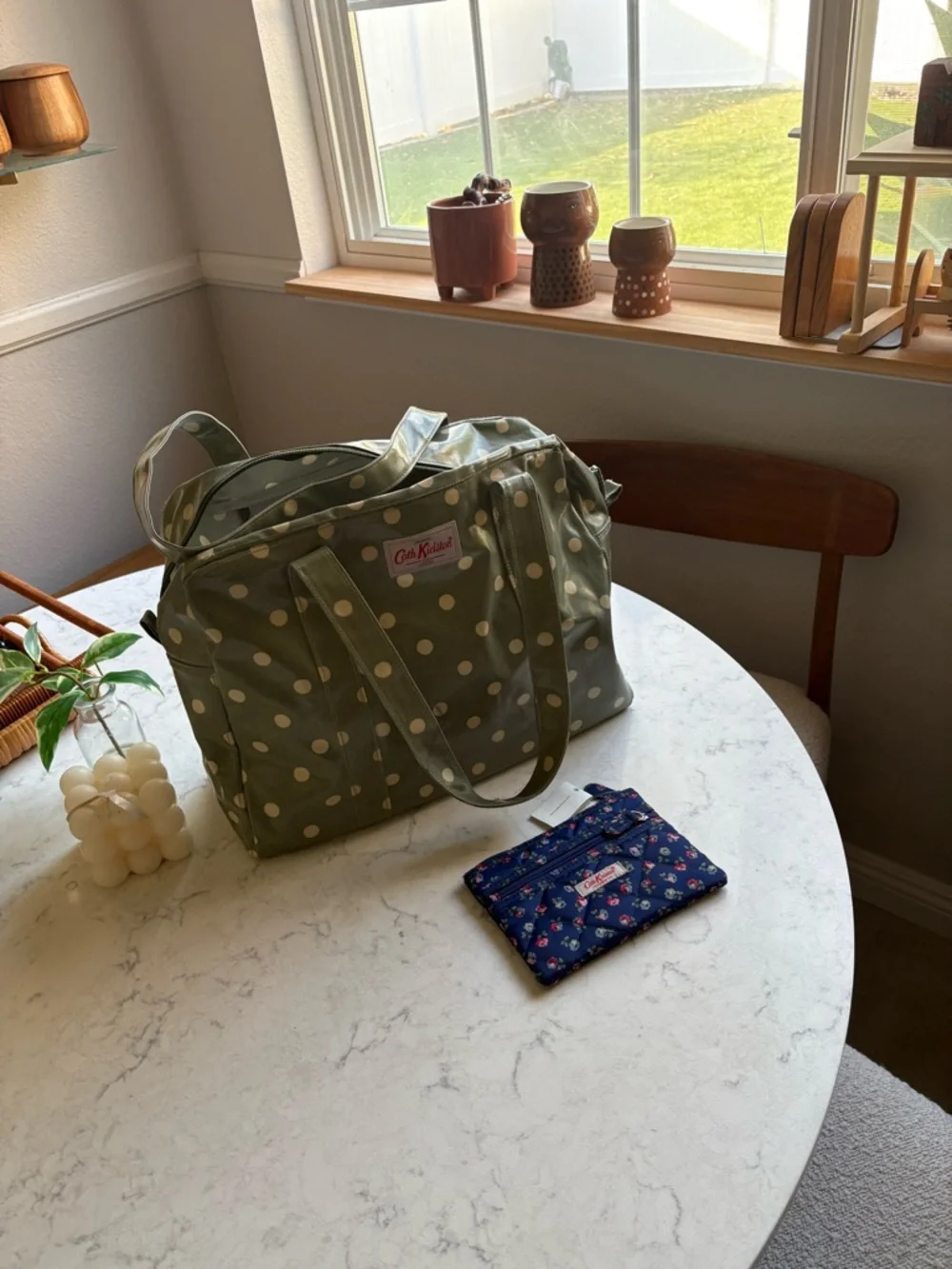 Cath Kidston Green Polka Dot Tote Bag and Floral zipper pouch