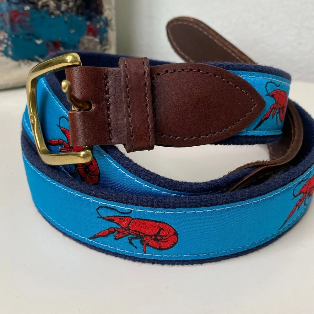 The Belted Cow‎ Co. Crawfish Print Belt Men's 42 Brass Buckle Preppy Nautical