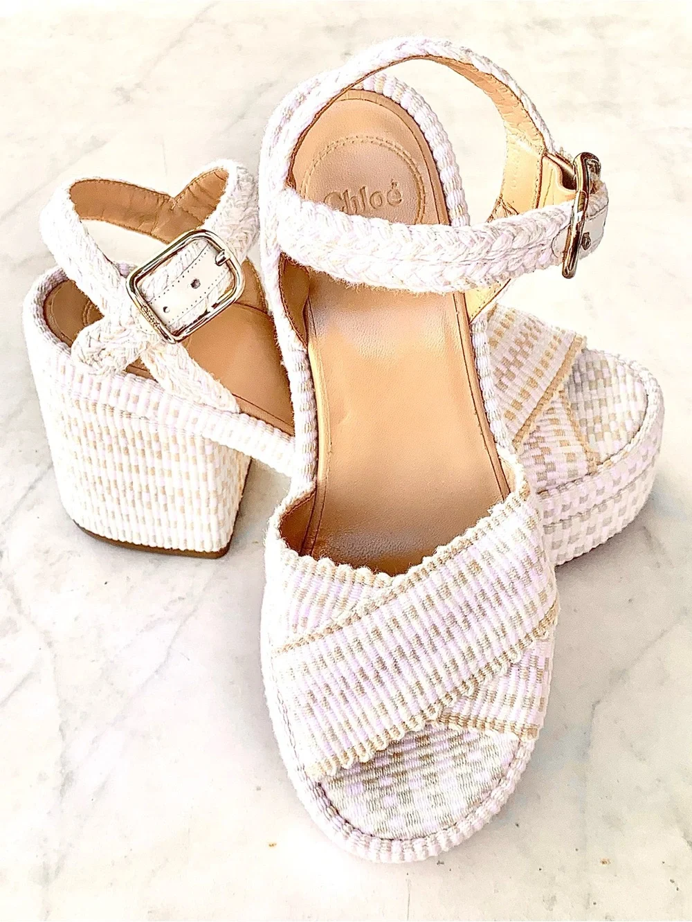 Chloé ODINA Cream Braided COTTON Platform Sandals SZ 36 EGGSHELL