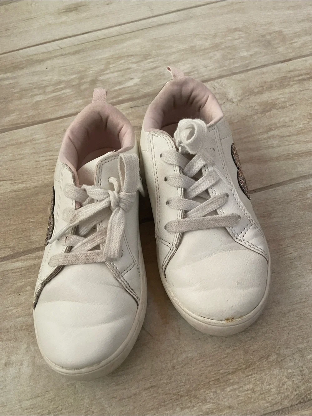 Girls Size 12 White Eyelet Sandals Gold Dress Shoes Pink Heart Sneakers