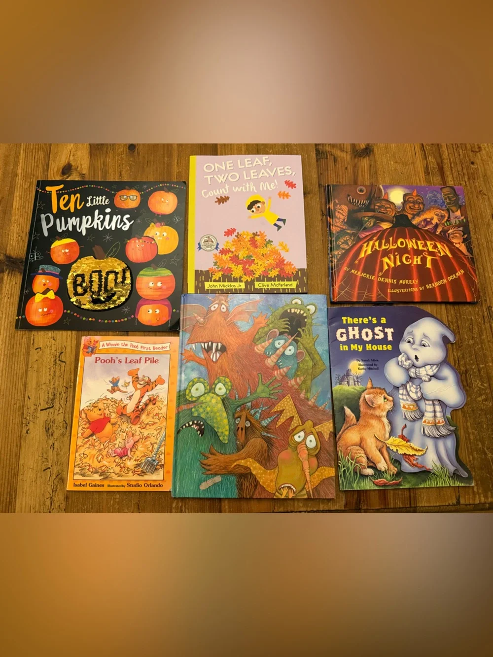 Lot of 6 children’s Halloween and fall books Pooh, RL Stein, etc.