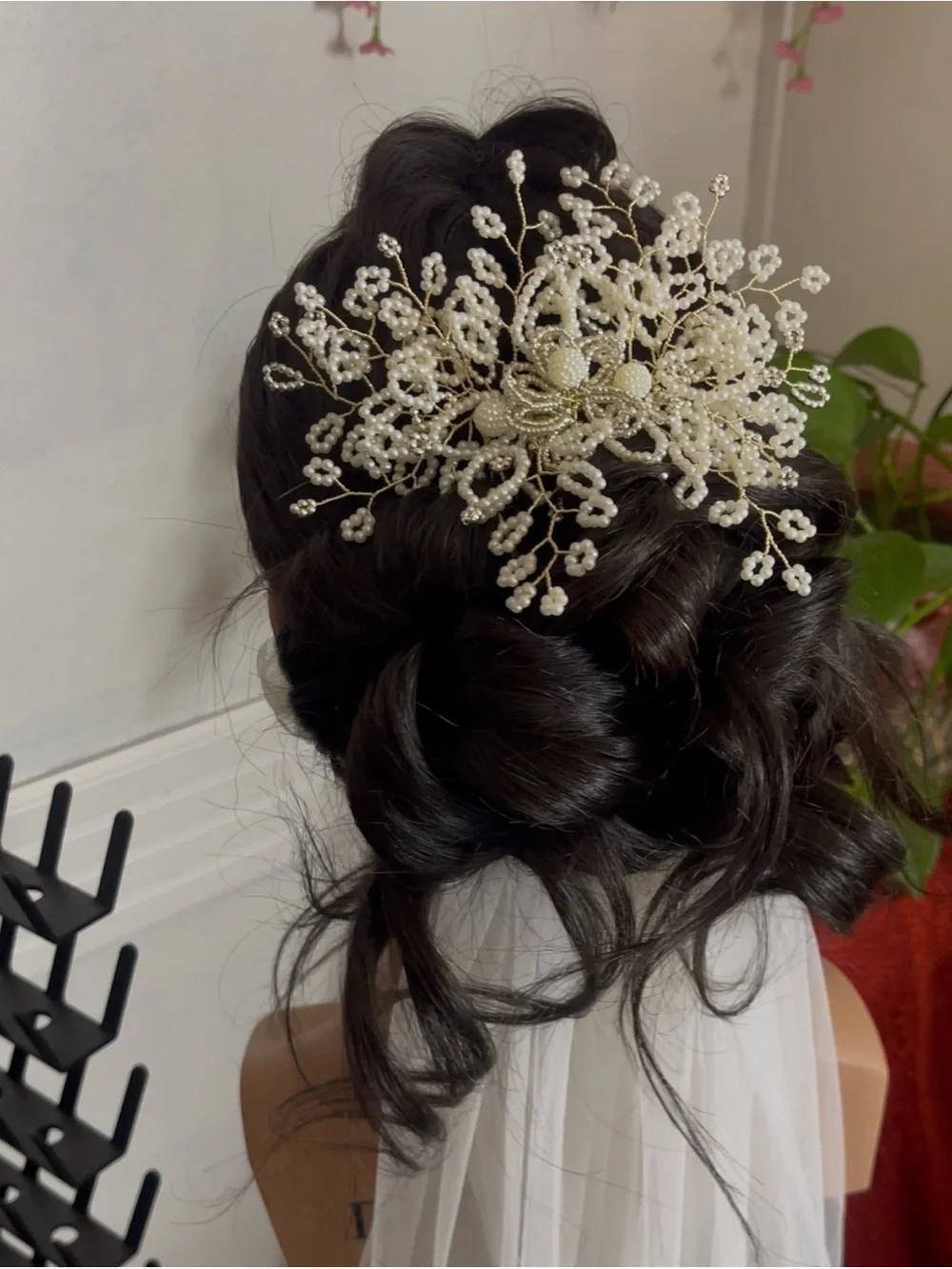 Pearl Floral Bridal Hair Comb - White