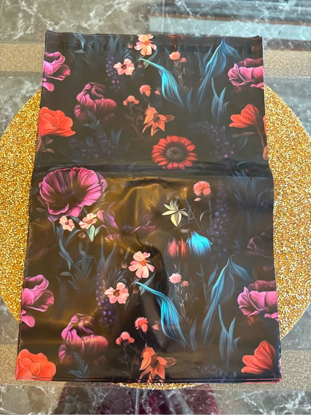 13 - 10 X 13 Floral  Black Shipping Mailer Bag - Premium Decorative Poly Mailer