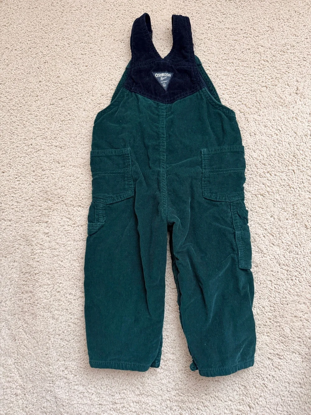 OshKosh B'gosh Dark Green Corduroy Overalls with Navy Accents