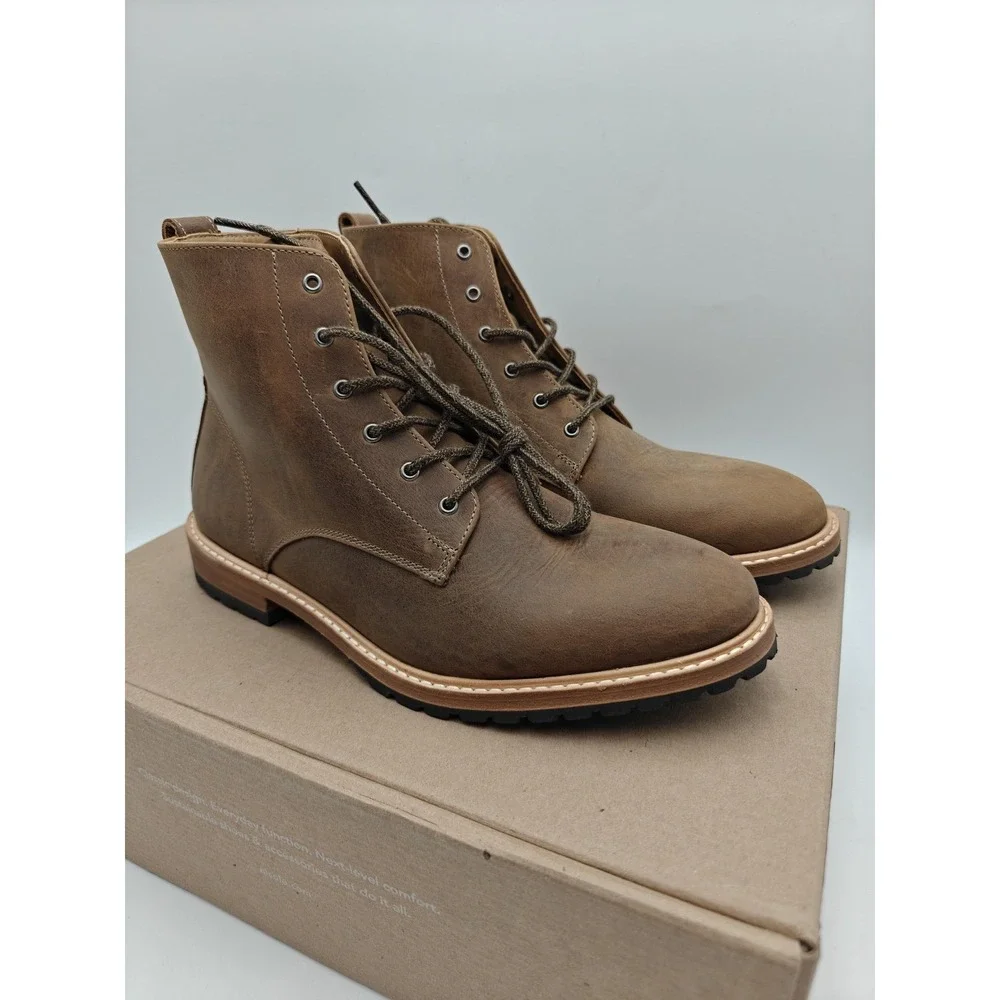 Nisolo Boots Mens Size 8 Brown Leather Martin All-Weather Ankle Combat Lug Sole‎