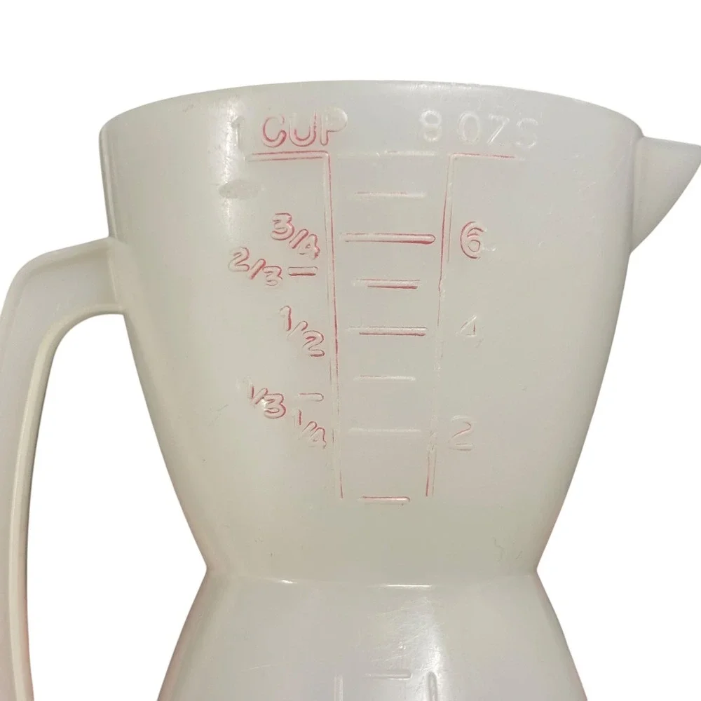 Vintage Tupperware Hourglass Double Measuring Cup 1 Cup 8 oz White Red Lettering