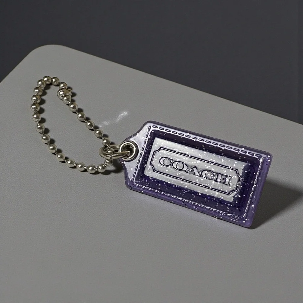 Coach Purple Logo Tag Keychain Charm with Silver Chain