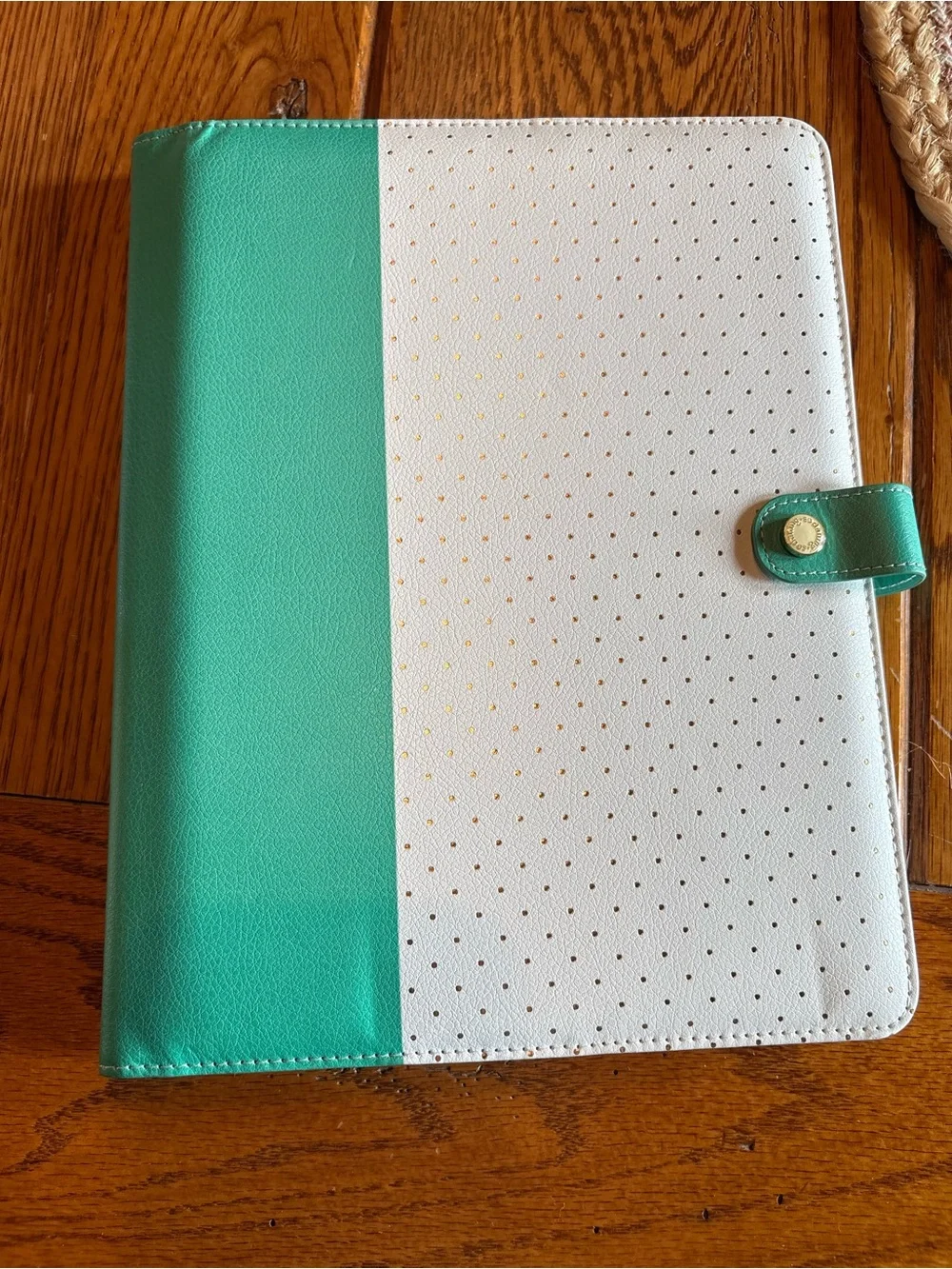 Teal and White Perforated Snap-Closure Planner Binder