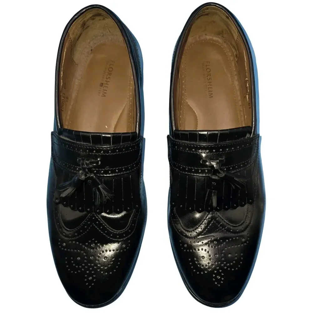 Florsheim Brinson Kiltie Tassel Loafers Men's 10.5 D Wingtip Black Leather