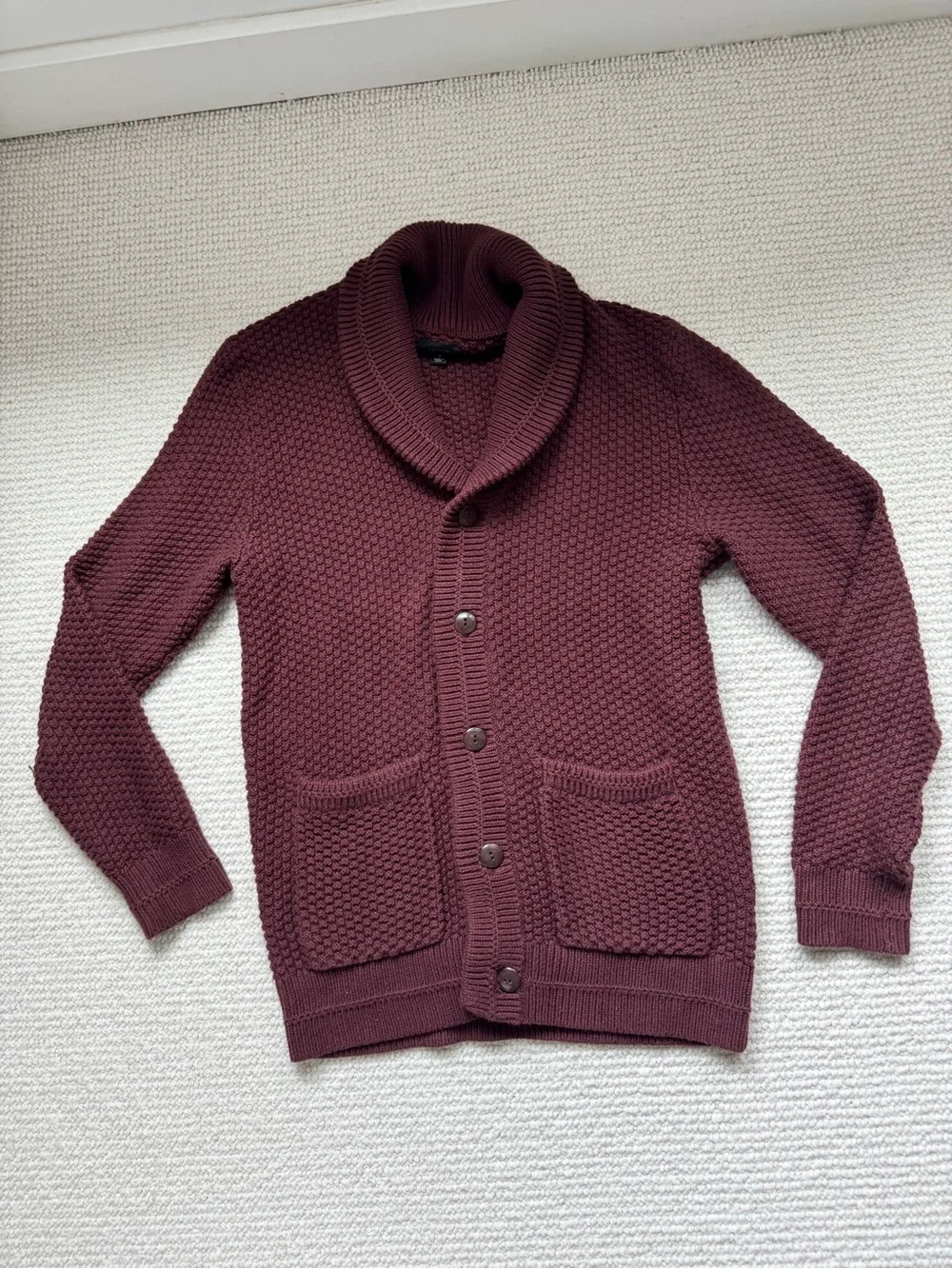 Men's J. Crew Shawl Collar Chunky Knit Cardigan - Burgundy