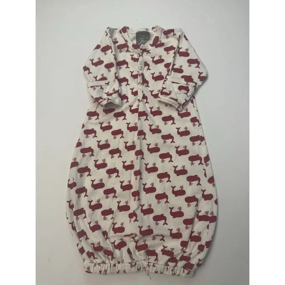 Kate Quinn Whale Print Baby Gown Sleeper 3-6M Organic Cotton