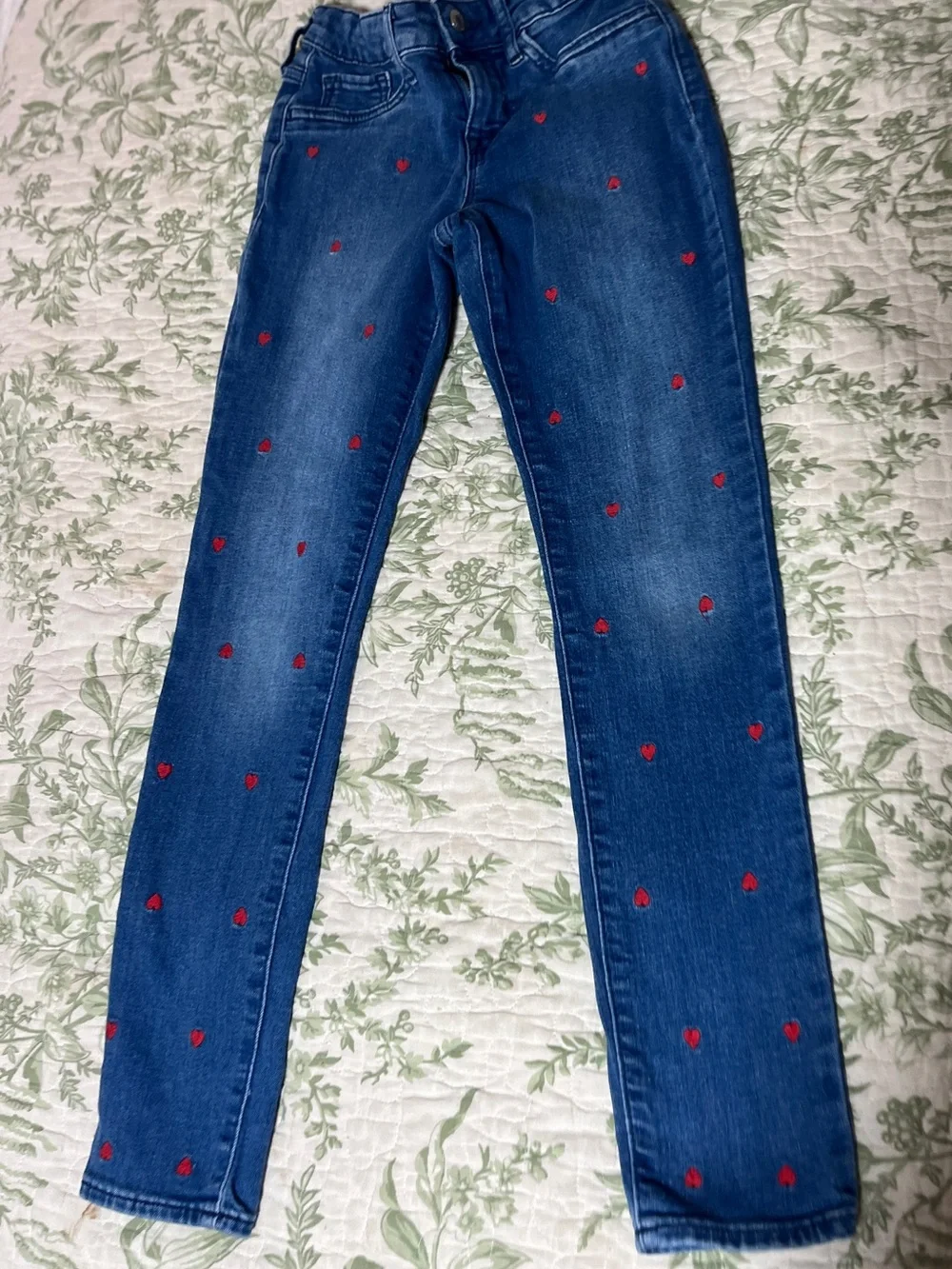 Girls Gap Denim Stretch Begging Size 10 Heart Embroidered
