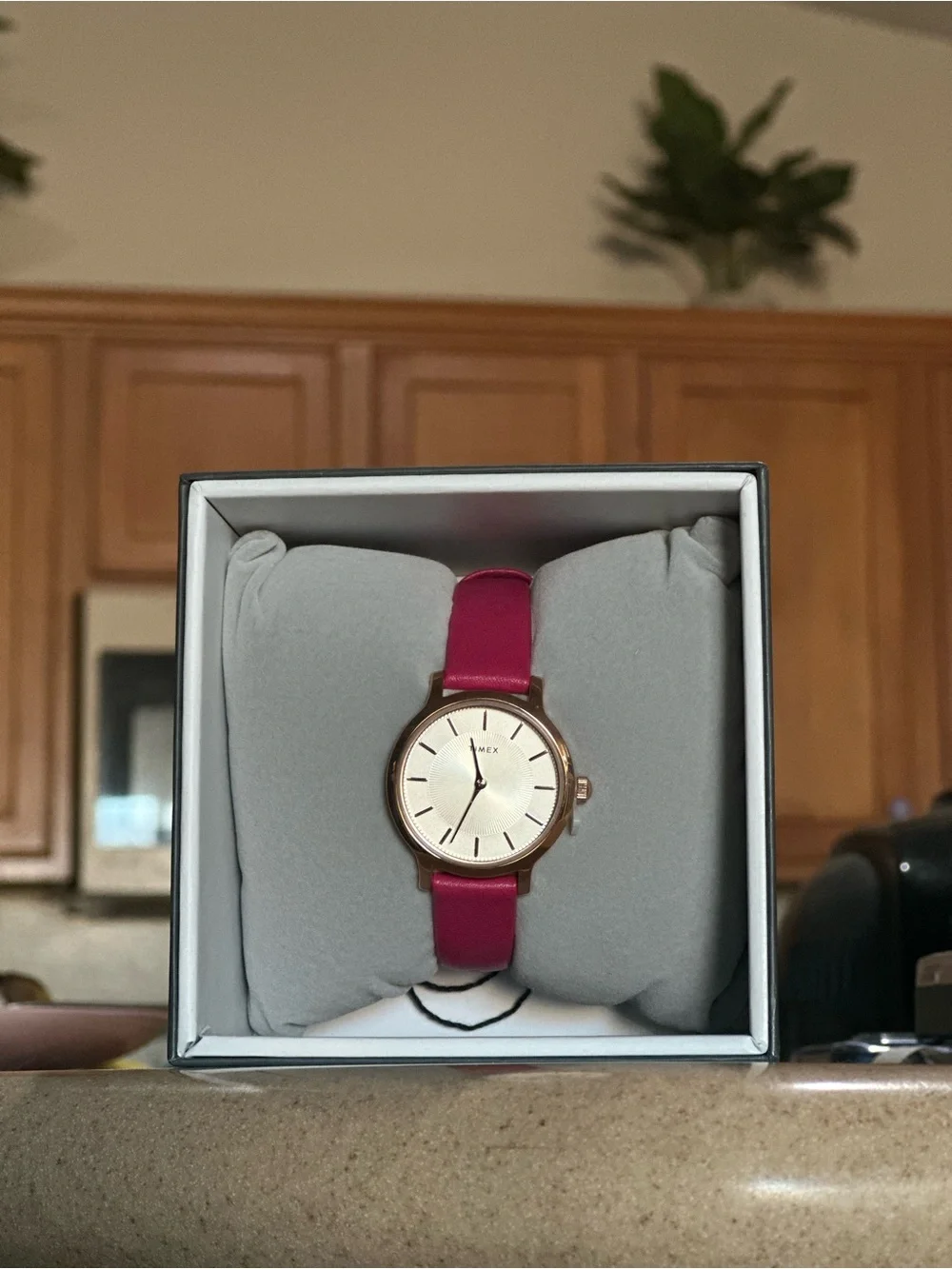 Timex Transcend Women’s Fuchsia Leather Strap Watch with Rose Gold Case