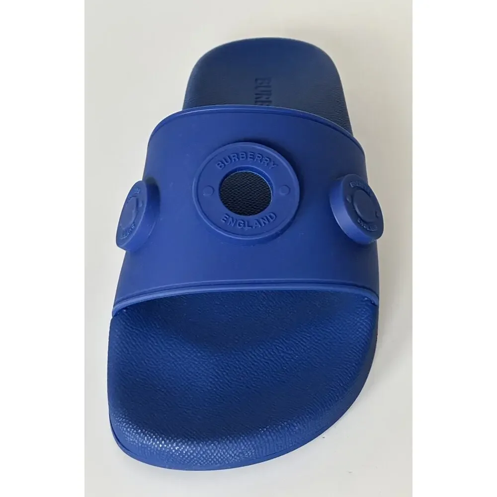 NIB $420 Burberry Eyelet Men’s Furley Royal Blue Slide Sandals 11 US 8049674 IT