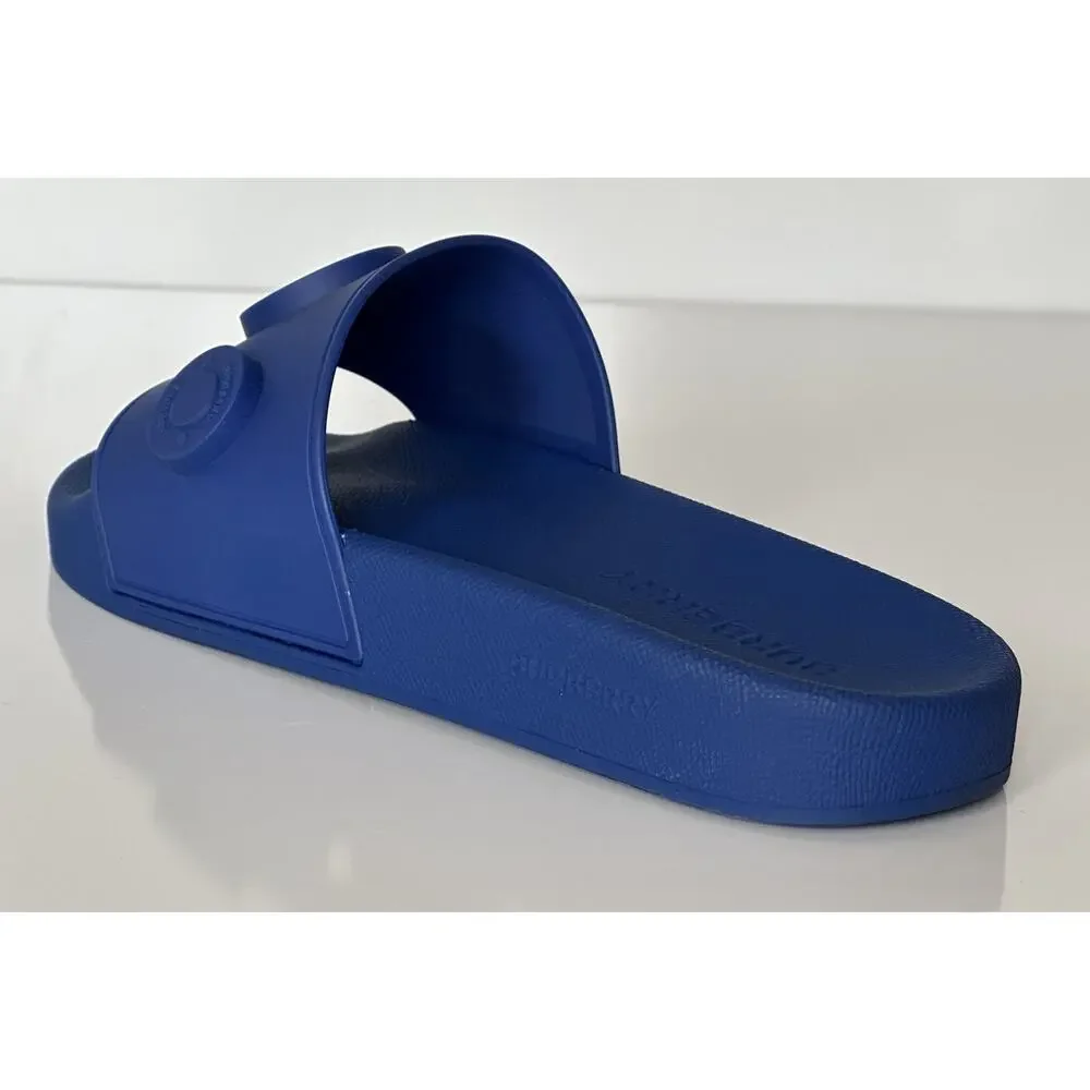 NIB $420 Burberry Eyelet Men’s Furley Royal Blue Slide Sandals 11 US 8049674 IT