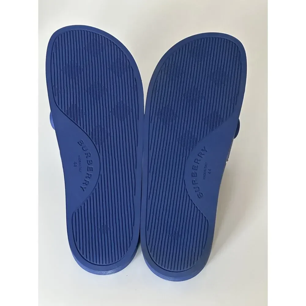 NIB $420 Burberry Eyelet Men’s Furley Royal Blue Slide Sandals 11 US 8049674 IT
