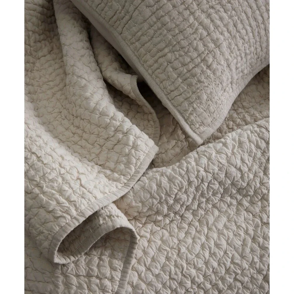 New Quince European Linen Cotton Stitch Quilt Twin Natural $151 Retail