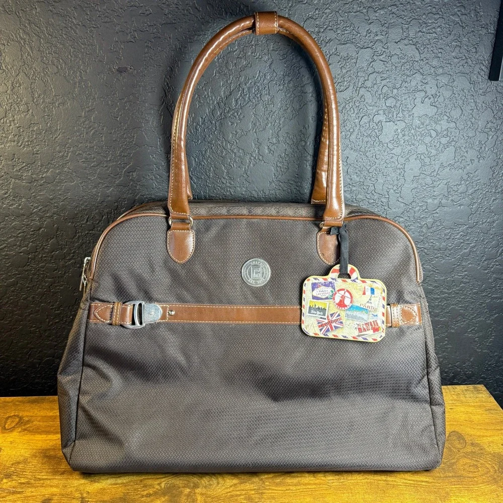 Chaps Est 1978 Brown‎ Nylon Faux Leather Travel Laptop Briefcase Bag Unisex OS