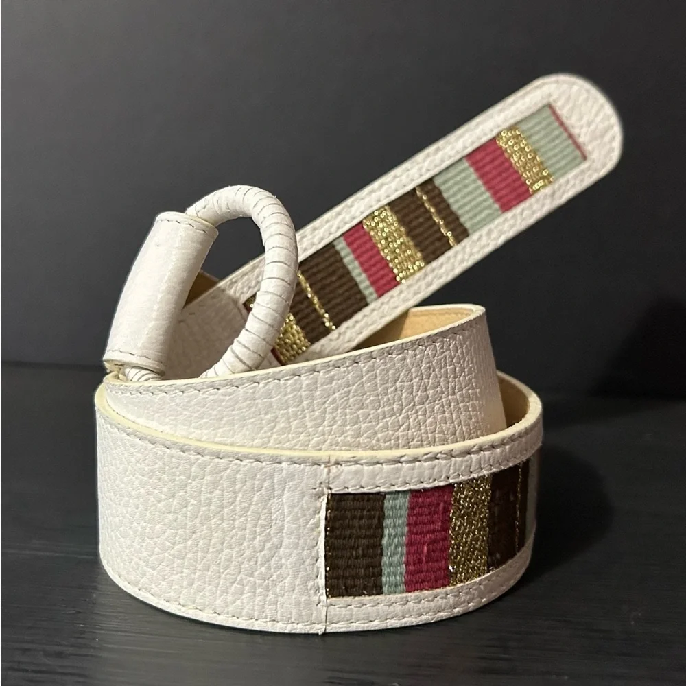 NWOT Chico’s Genuine Leather Belt, White, Size M