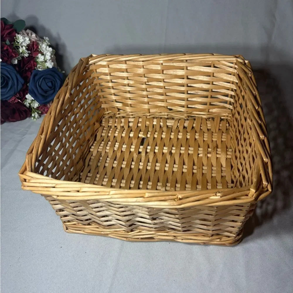 Square Wicker Basket Brown Woven Rattan Display Decor Organizer EPC