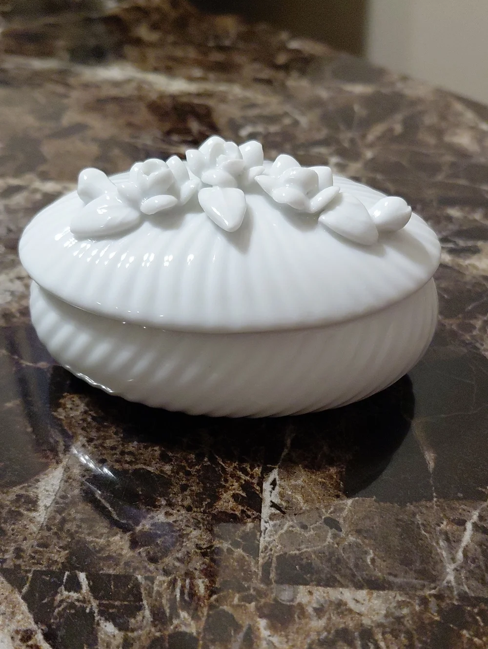 Vintage White Porcelain Rose Trinket Box