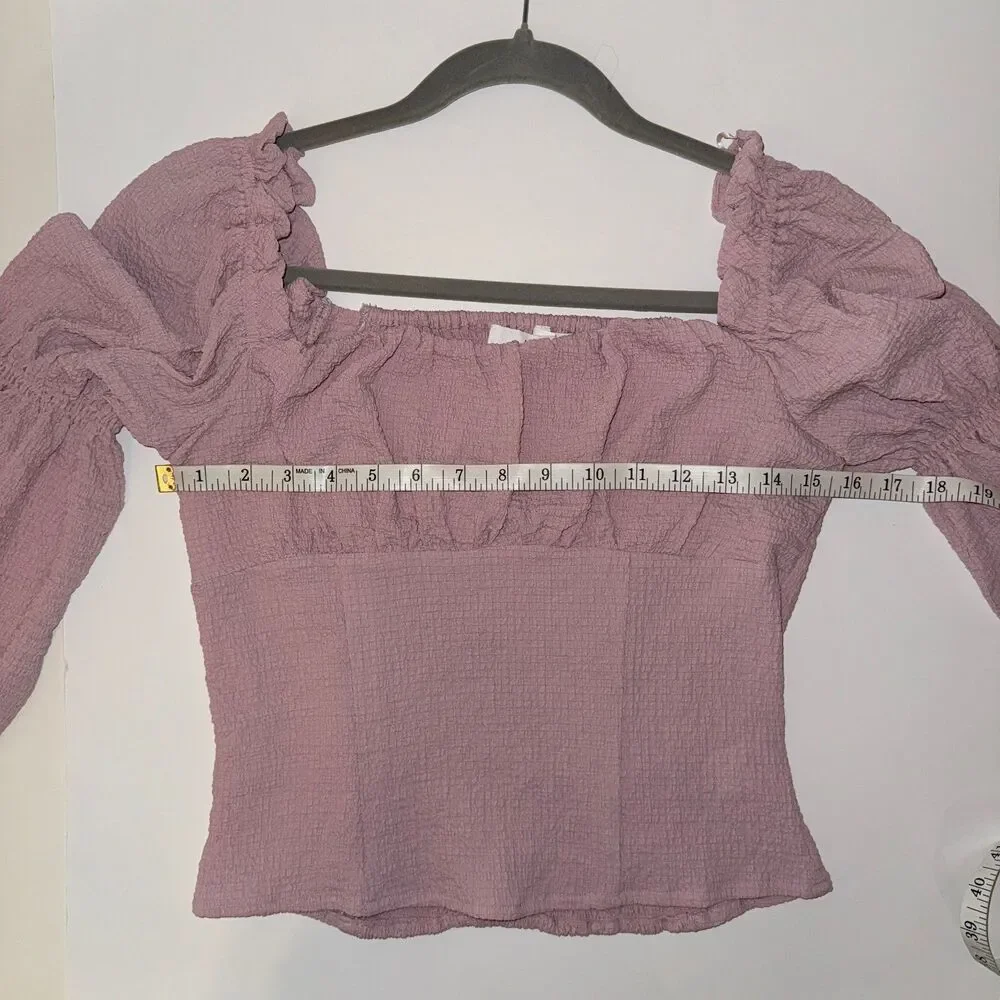 ASTR the Label Lilac Pink Puff Long Sleeve Ruched Bust Top Smocked Blouse sz M