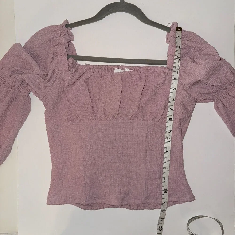 ASTR the Label Lilac Pink Puff Long Sleeve Ruched Bust Top Smocked Blouse sz M