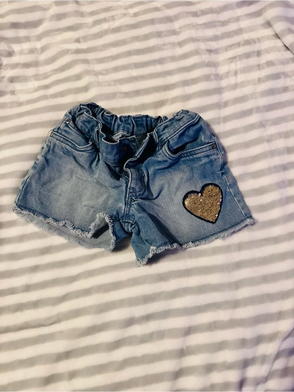 Carter's Light Blue Denim Shorts with Gold Sequin Heart