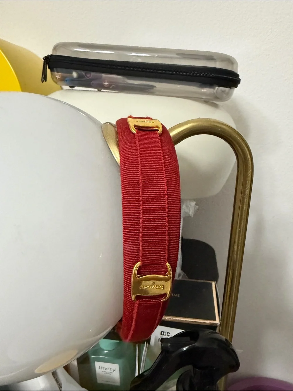 Salvatore Ferragamo Red Grosgrain Headband with Gold Logo Buckle